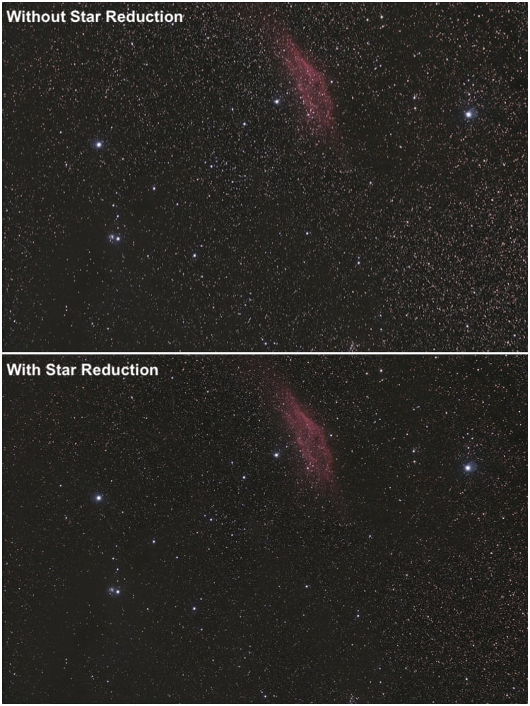 Star Reduction on the star field around the California Nebula